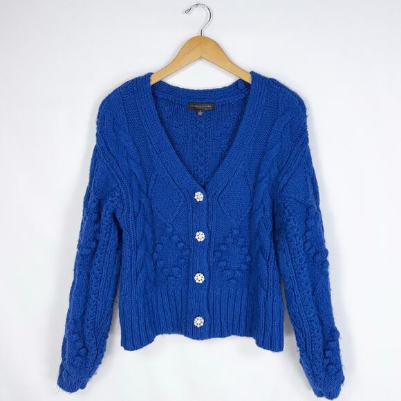 Slate & Willow Women's Bobble Chunky Knit Cardigan Sweater Small Blue - Picture 2 of 14
